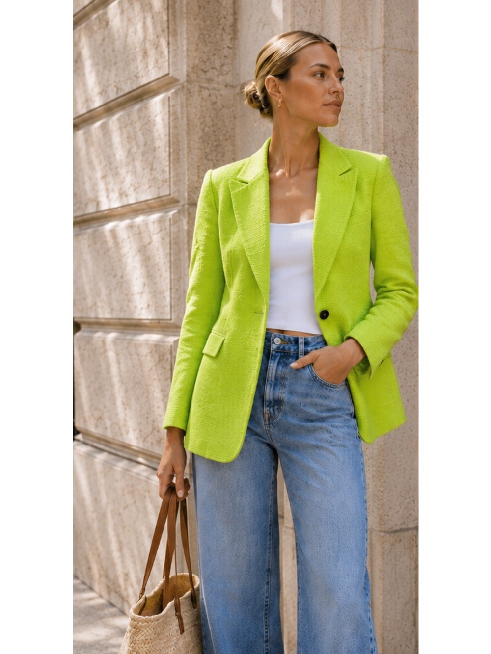 NWT SMYTHE Tweed 90s Blazer in Lime Green Size S